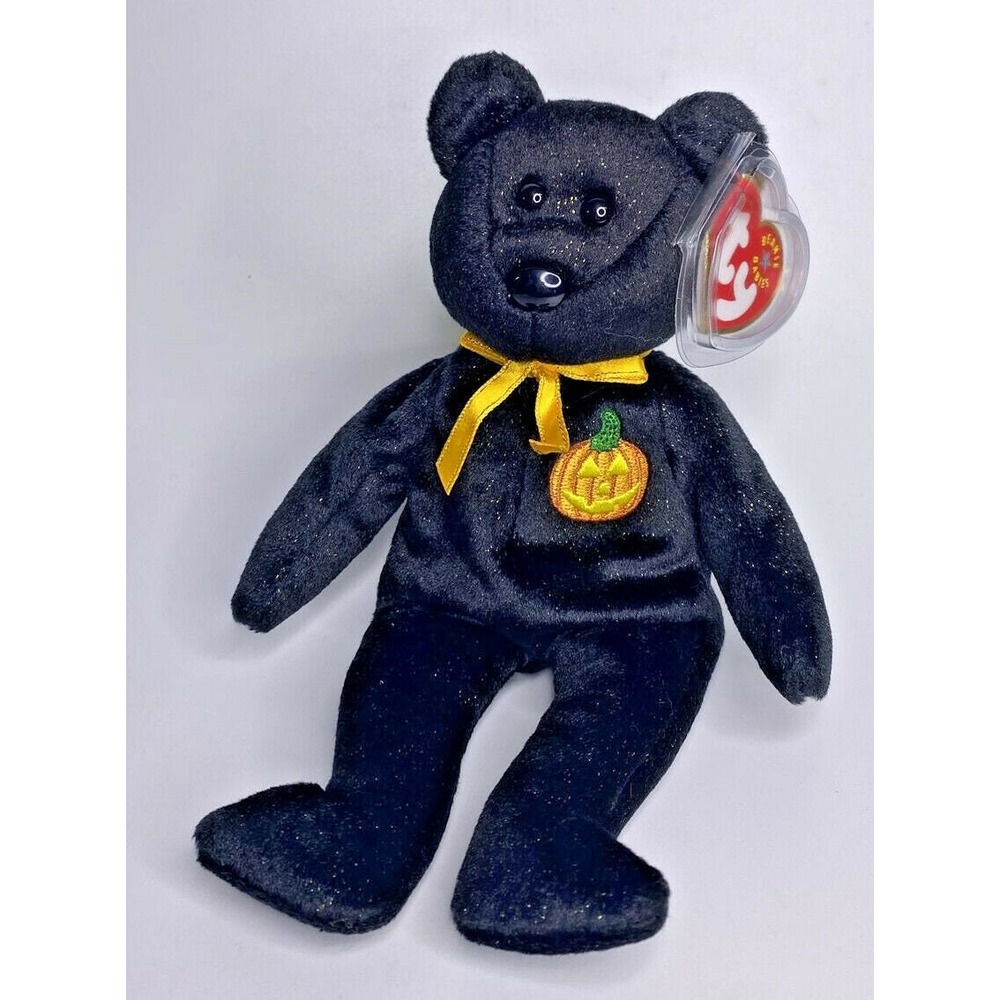 2001 Ty Beanie Baby Haunt Retired Halloween Teddy Bear Black Pumpkin BB12